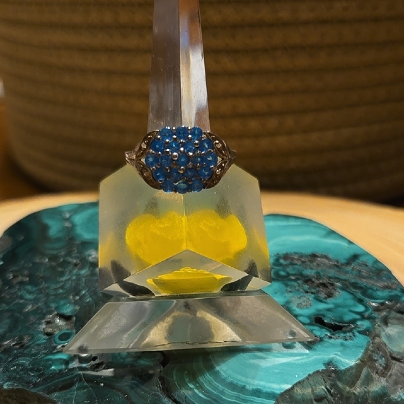 Blue Apatite Gemstone Dome Ring with Textured Design